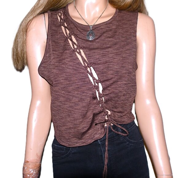 Divided Brown Tie Up Tank Top XL - Picture 3 of 6